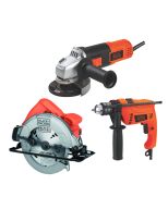 ESMERIL ANGULAR 4-1/2" + TALADRO PERCUTOR 1/2" + SIERRA CIRCULAR 7-1/4” BLACK+DECKER